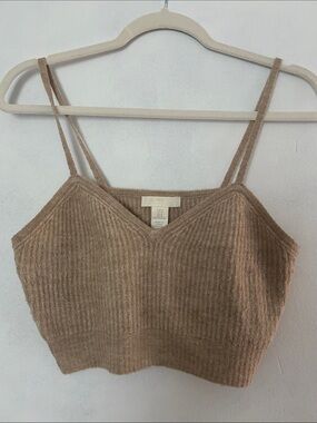 H&M Tan Ribbed Knit Cropped Cami